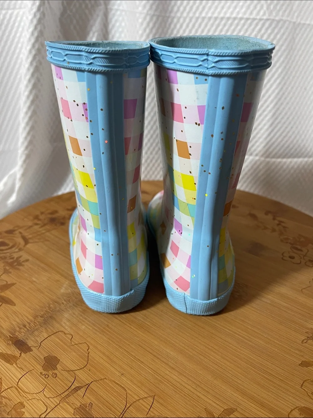 Hunter Little Kids Multicolor Pastel Check Glitter Rain Boots size 8 - Picture 5 of 10